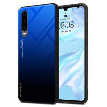 Cadorabo Hoesje geschikt voor Huawei P30 in BLAUW - ZWART - Tweekleurige beschermhoes TPU-silicone Case Cover