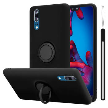 Cadorabo Hoesje geschikt voor Huawei P20 in LIQUID ZWART - Beschermhoes van TPU silicone Case Cover met ring