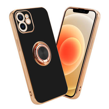 Cadorabo Hoesje geschikt voor Apple iPhone 12 in Glossy Zwart - Goud - Beschermhoes Camerabescherming magnetische