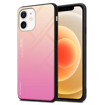 Cadorabo Hoesje geschikt voor Apple iPhone 12 MINI in GEEL - ROZE - Tweekleurige beschermhoes TPU-silicone Case Cover