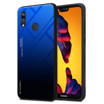 Cadorabo Hoesje geschikt voor Huawei P20 LITE 2018 / NOVA 3E in BLAUW - ZWART - Tweekleurige beschermhoes TPU-silicone