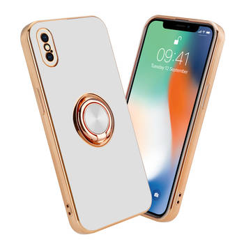 Cadorabo Hoesje geschikt voor Apple iPhone XS MAX in Glossy Wit - Goud - Beschermhoes Camerabescherming magnetische