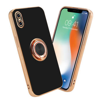 Cadorabo Hoesje geschikt voor Apple iPhone X / XS in Glossy Zwart - Goud - Beschermhoes Camerabescherming magnetische