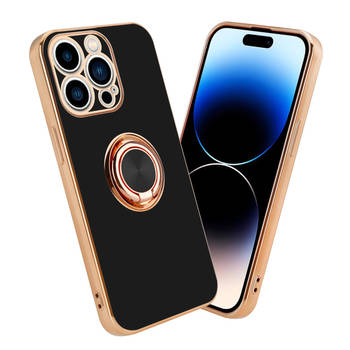 Cadorabo Hoesje geschikt voor Apple iPhone 14 PRO in Glossy Zwart - Goud - Beschermhoes Camerabescherming magnetische