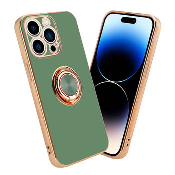 Cadorabo Hoesje geschikt voor Apple iPhone 14 PRO MAX in Glossy Licht Groen - Goud - Beschermhoes Camerabescherming