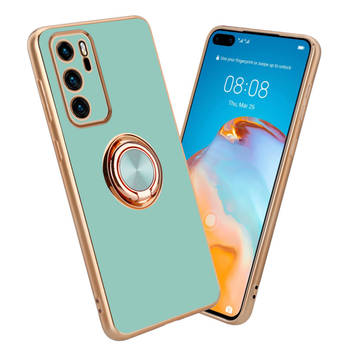 Cadorabo Hoesje geschikt voor Huawei P40 in Glossy Turquoise - Goud - Beschermhoes Camerabescherming magnetische