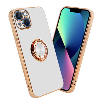 Cadorabo Hoesje geschikt voor Apple iPhone 14 in Glossy Wit - Goud - Beschermhoes Camerabescherming magnetische