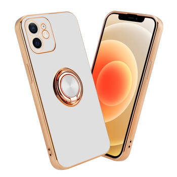 Cadorabo Hoesje geschikt voor Apple iPhone 12 in Glossy Wit - Goud - Beschermhoes Camerabescherming magnetische