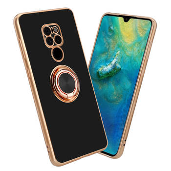 Cadorabo Hoesje geschikt voor Huawei MATE 20 in Glossy Zwart - Goud - Beschermhoes Camerabescherming magnetische