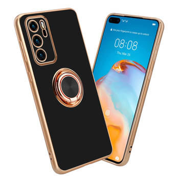 Cadorabo Hoesje geschikt voor Huawei P40 in Glossy Zwart - Goud - Beschermhoes Camerabescherming magnetische autohouder