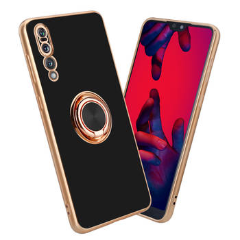 Cadorabo Hoesje geschikt voor Huawei P20 PRO / P20 PLUS in Glossy Zwart - Goud - Beschermhoes Camerabescherming