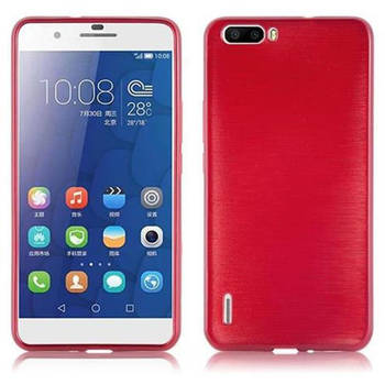 Cadorabo Hoesje geschikt voor Honor 6 PLUS in ROOD - Beschermhoes TPU silicone Case Cover Brushed