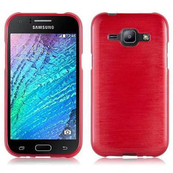 Cadorabo Hoesje geschikt voor Samsung Galaxy J1 2015 in ROOD - Beschermhoes TPU silicone Case Cover Brushed