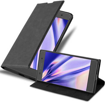Cadorabo Hoesje geschikt voor Sony Xperia XA1 in ZWARTE NACHT - Beschermhoes Case magnetische sluiting Cover
