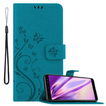 Cadorabo Hoesje geschikt voor Samsung Galaxy A8 2018 in BLOEMEN BLAUW - Beschermhoes Case Cover Bloemen magnetische