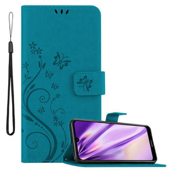 Cadorabo Hoesje geschikt voor Huawei Y6 2019 in BLOEMEN BLAUW - Beschermhoes Case Cover Bloemen magnetische sluiting