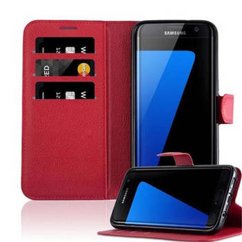 Cadorabo Hoesje geschikt voor Samsung Galaxy S7 EDGE in KARMIJN ROOD - Beschermhoes Cover magnetische sluiting Case