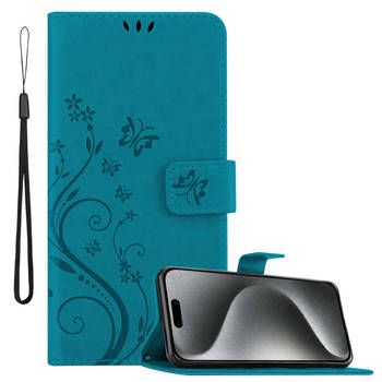 Cadorabo Hoesje geschikt voor Apple iPhone 15 PRO MAX in BLOEMEN BLAUW - Beschermhoes Case Cover Bloemen magnetische