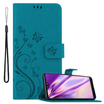 Cadorabo Hoesje geschikt voor Huawei P20 in BLOEMEN BLAUW - Beschermhoes Case Cover Bloemen magnetische sluiting