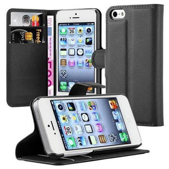 Cadorabo Hoesje geschikt voor Apple iPhone 5 / 5S / SE 2016 in PHANTOM ZWART - Beschermhoes Cover magnetische sluiting