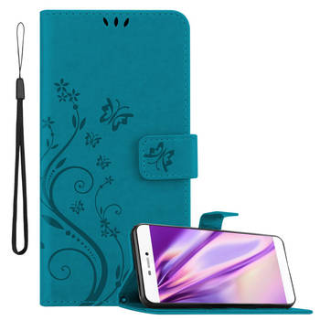 Cadorabo Hoesje geschikt voor Huawei P8 in BLOEMEN BLAUW - Beschermhoes Case Cover Bloemen magnetische sluiting