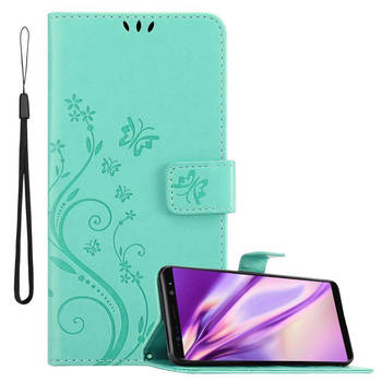 Cadorabo Hoesje geschikt voor Samsung Galaxy NOTE 8 in BLOEMEN TURKOOIS - Beschermhoes Case Cover Bloemen magnetische