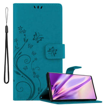 Cadorabo Hoesje geschikt voor Samsung Galaxy NOTE 10 in BLOEMEN BLAUW - Beschermhoes Case Cover Bloemen magnetische