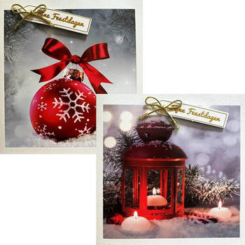 8 Luxe Handmade Gevouwen Kerstkaarten Met Enveloppen - Met Glitter en Folie - Design 2
