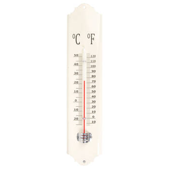 Esschert design thermometer - voor binnen en buiten - ivoor wit - 30 x 7 cm - Celsius/fahrenheit - Buitenthermometers