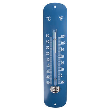 Esschert design thermometer - voor binnen en buiten - denimblauw - 30 x 7 cm - Celsius/fahrenheit - Buitenthermometers