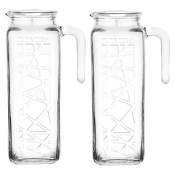 Glasmark Waterkan - 2x - met deksel - 1L - glas - schenkkan - waterkaraf - Schenkkannen