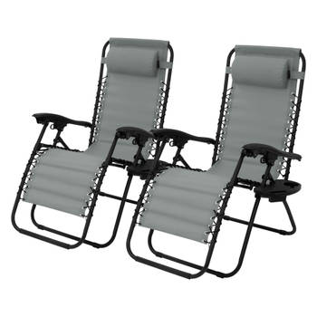 ML-Design set van 2 opvouwbare ligstoelen, grijs, ligstoel met verstelbare hoofdsteun & rugleuning, tuinligstoel met