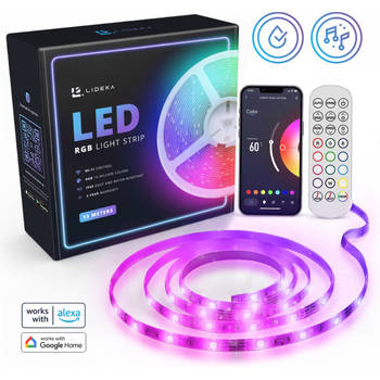 Lideka - LED Strip 15m (2x7.5) RGB - Afstandsbediening - Gaming Lichtstrip met App - 270 LEDs - Zelfklevend Licht