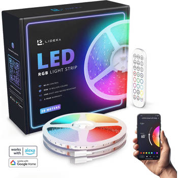Lideka - LED Strip 20m (2x10) RGB - Afstandsbediening - Gaming Lichtstrip met App - 360 LEDs - Zelfklevend Licht