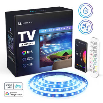 Lideka - TV USB LED Strip 2m RGB - Afstandsbediening - Gaming Lichtstrip met App - 60 LEDs - Zelfklevend Licht