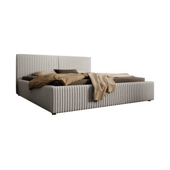 Meubella Tweepersoonsbed Infinity - Grijs - Fluffy ribstof - 180x200 cm