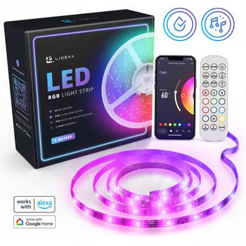 Lideka - LED Strip 5m RGB - Afstandsbediening - Gaming Lichtstrip met App - 300 LED's - Knipbaar - Ook Voor TV