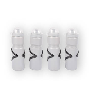Set van 4 Grijze Waterflessen met Handige Flessenhouder - Duurzaam en Lichtgewicht - Kunststof - 7.5cm x 25cm