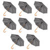 Quality Transparent Umbrella - 98 cm Diameter - Automatic - Aluminum Frame - with Wooden Handle - Round - Set of 8 -