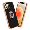 Cadorabo Hoesje geschikt voor Apple iPhone 12 in Glossy Zwart - Goud - Beschermhoes Camerabescherming magnetische