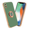 Cadorabo Hoesje geschikt voor Apple iPhone X / XS in Glossy Licht Groen - Goud - Beschermhoes Camerabescherming