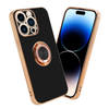 Cadorabo Hoesje geschikt voor Apple iPhone 14 PRO MAX in Glossy Zwart - Goud - Beschermhoes Camerabescherming