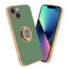 Cadorabo Hoesje geschikt voor Apple iPhone 13 in Glossy Licht Groen - Goud - Beschermhoes Camerabescherming magnetische