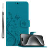 Cadorabo Hoesje geschikt voor Apple iPhone 15 PRO MAX in BLOEMEN BLAUW - Beschermhoes Case Cover Bloemen magnetische