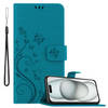 Cadorabo Hoesje geschikt voor Apple iPhone 15 in BLOEMEN BLAUW - Beschermhoes Case Cover Bloemen magnetische sluiting