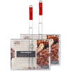 Elite BBQ/barbecue rooster - 2x - klem grill - metaal/hout - 40 x 62 x 1 cm - Extra groot formaat - barbecueroosters