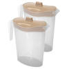 Hega Hogar Waterkan/sapkan met beige deksel - 2x - 1.5 liter - kunststof - 9 x 23 cm - Schenkkannen