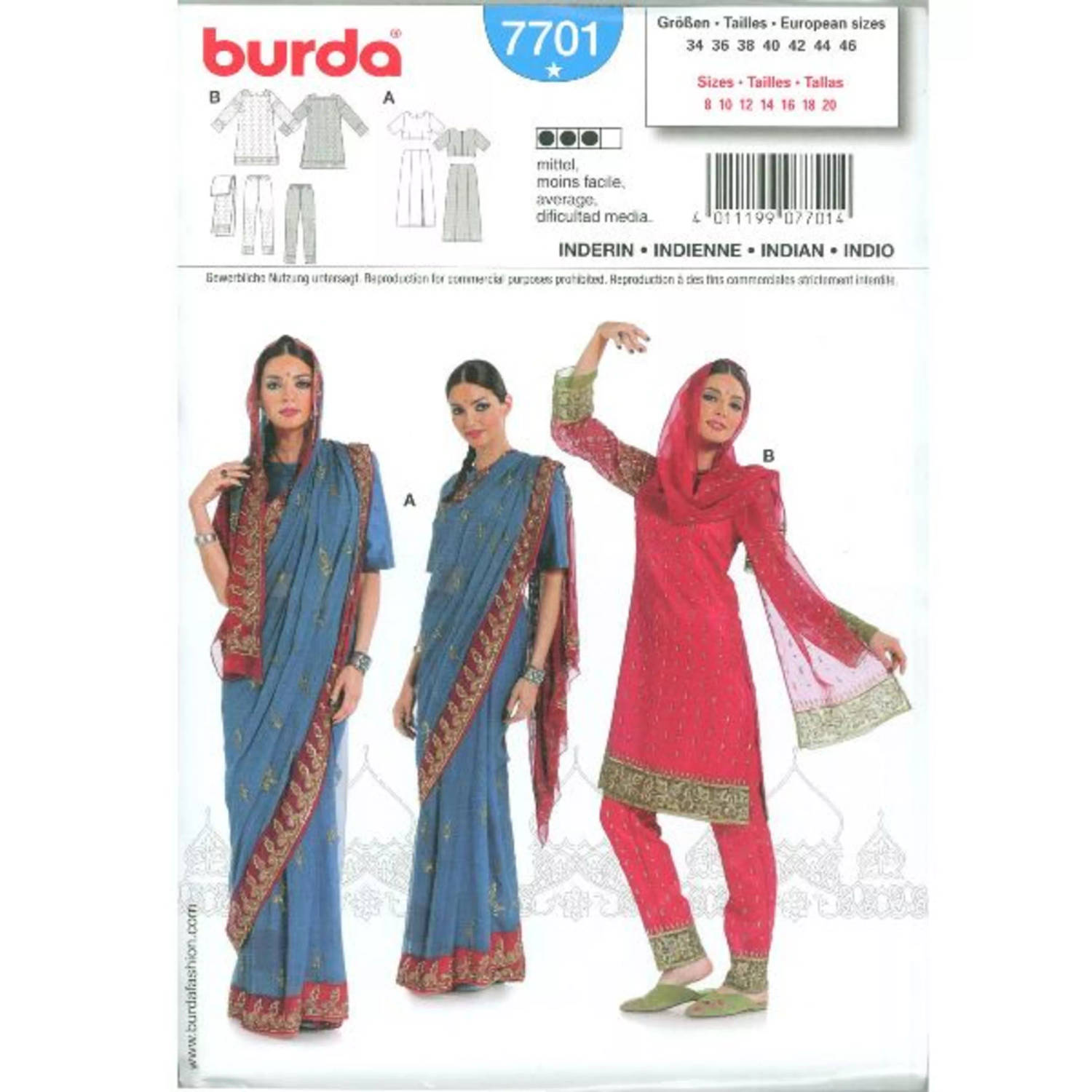 Burda Naaipatroon 7701 - Indisch kostuum in variaties