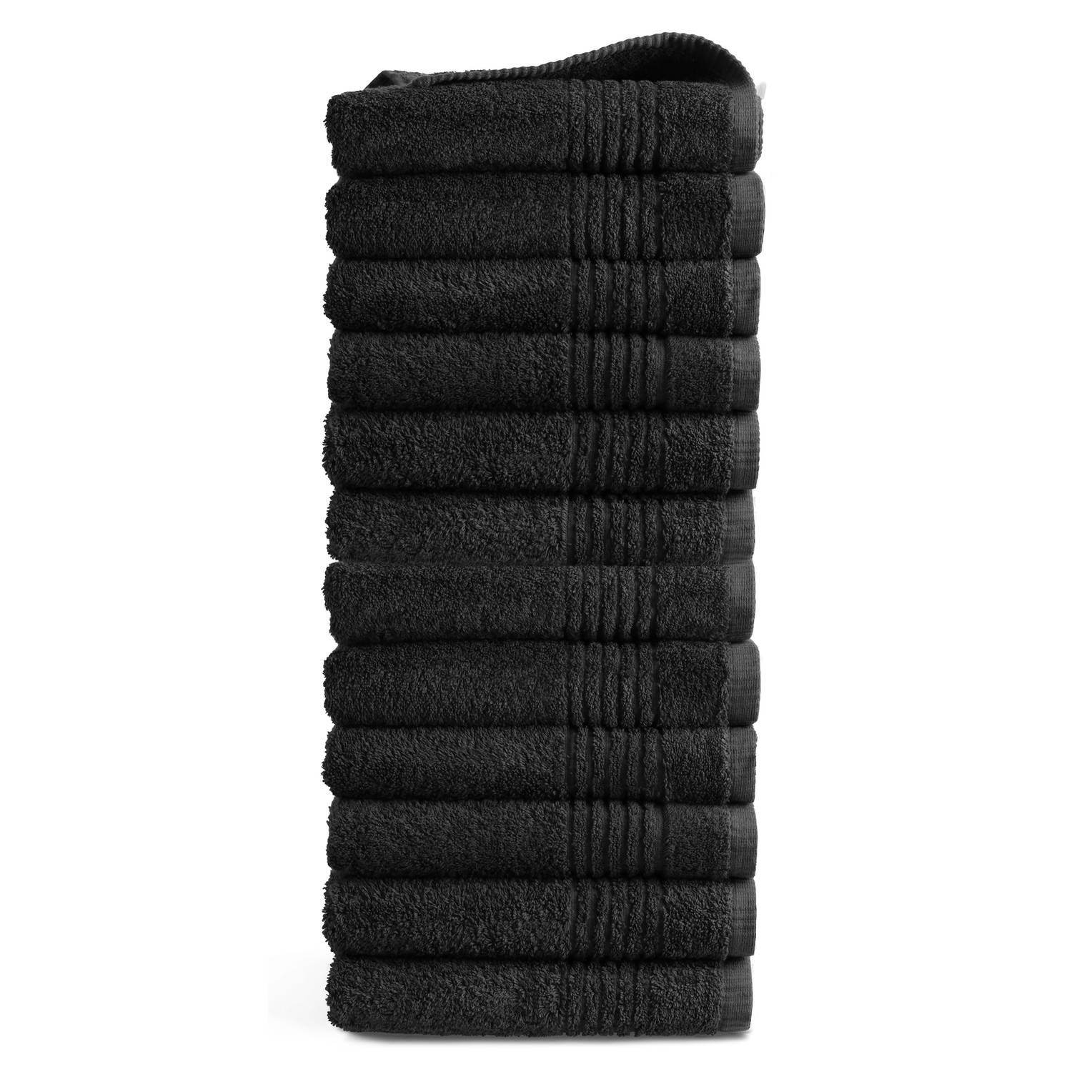 OUTLET BADTEXTIEL - set van 12 - handdoek 50x100 - zwart