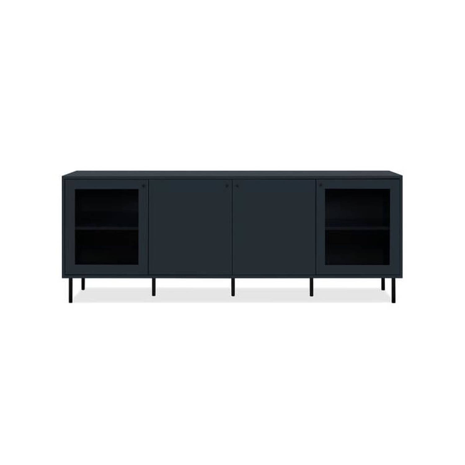 CARACAS TV-meubel - 2 deuren + 2 glazen deuren - Marineblauw decor - L180 x H68 x D40 cm